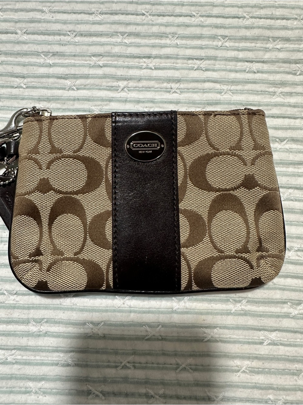 Coach Signature Canvas Wristlet in Brown/Tan